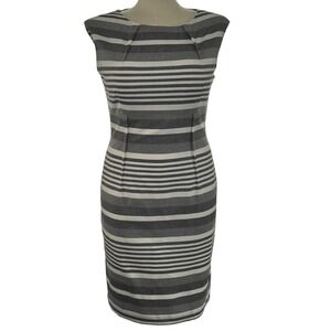 Calvin Klein Striped Sheath Dress Women 12 Gray White Cap Sleeve Business Casual